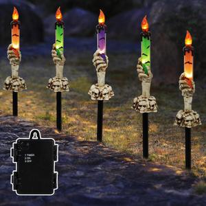 LJLNION Halloween Decorations, 5 Pack Halloween Garden Stake Lights, Tabletop Candle Light with Skeleton Ghost Hand, Waterproof & Battery Operated, Light Up Yard Stakes for Indoor/Outdoor Garden Decor