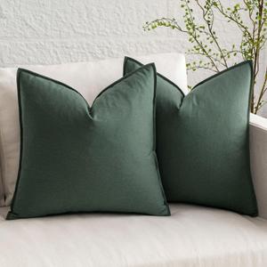 MIULEE Pack of 2 Dark Green Pillow Covers 24x24 Inch Decorative Couch Throw Pillow Covers Linen Cushion Covers Set Modern Farmhouse Eruo Sham Home Decor for Sofa Living Room Bed