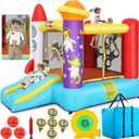 Whubefy Inflatable Bounce House for Kids 3-6 Space Rocket-Themed Bouncy Castle with Ball Toss Game, Animal Astronaut Cosplay, Slide & Blower, Basketball Rim, Toddler Indoor Outdoor