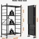 Himix Storage Shelves with 20 Hooks, 4-Tier Foldable Shelves for Storage, Folding Shelf Unit Pantry Shelves with Wheels, Metal Shelving Storage Rack Shelf for Kitchen Garage Home, Black - No Assembly