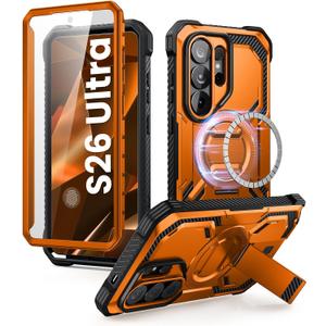 i-Blason for Samsung Galaxy S26 Ultra Case MagSafe with Adjustable Metal Kickstand, Built-in Screen Protector, Full-Body Heavy-Duty Phone Case for Samsung S26 Ultra 6.9 inch, Armorbox Series, Coral
