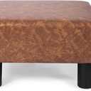 Small Footstool Ottoman PU Leather Footrest Modern Square Stool for Living Room Bedroom, Light Brown