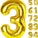 Gold 3 Balloon, Number Balloon 40 Inch, 3rd Three Year Old Birthday Deco, Gold Party Supplies for Party Decorations, Number 3 Balloon