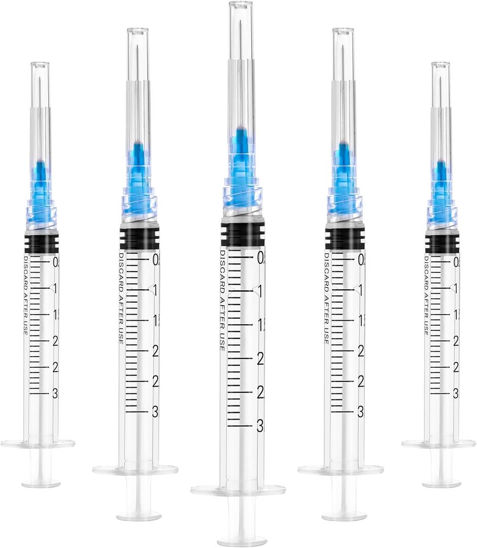 100 Pack 3ml Syringes with Needle 23Ga 1 Inch,Disposable Luer Lock Syringe for Liquids Dispensing,Scientific Labs