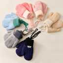 Kids Winter Mittens Cold Weather Knitted Mitt Gloves Double Layer Fleece Lined Thermal Gloves 4-6T Outdoor Warm (Blue)