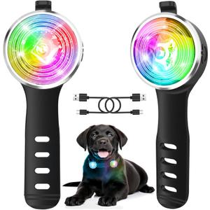 Tubasion 2-Pack Dog Lights for Night Walking, Upgraded 8 Modes Rechargeable Dog Collar Lights for Nighttime Clip On, IPX6 Waterproof and Silicone Band Safety Lights for Dog Collars