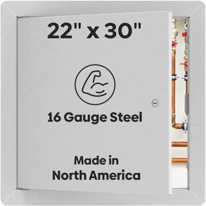 Best 22" x 30" Universal Access Panel Flush Steel Door with Exposed Flange for Walls or Ceilings, 16-Gauge Cold Rolled Steel Frame, Screwdriver Cam Latch, White Powder-Coat Primer Finish, BA-UAP