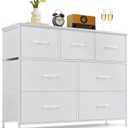 7-Drawer Dresser for Bedroom, Anti-Tip Wide Storage Organizer Fabric Chest of Drawers TV Stand for 45" TV with Wooden Top and Metal Frame for Closet, Living Room, Hallway, Entryway, White (11.8"D x 39.3"W x 30.3"H (7 Drawers))
