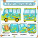 50Pcs Mysterious Car Hippie Party Paper Plates Disposable Cartoon Dog Dinner Plates Groovy Daisy Hippie Tableware Decoration for Kid Boy Baby Shower Classroom Birthday Halloween Treat Party Supplies