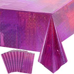 8 Pack Iridescence Plastic Tablecloths Shiny Disposable Laser Rectangle Table Covers Holographic Foil Tablecloth Iridescent Party Decoration Birthday Bridal Wedding Christmas 54" x 108"(Pink & Purple)