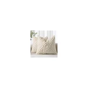 decorUhome Set of 2 Faux Fur Cushion Covers 45x45 cm, Decorative Soft Plush Fluffy Velvet Cushion Cover 18X18 Inch,Square Boho Neutral Pillow case for Sofa, Beige