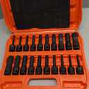 20-Piece 1/2" Drive Master Impact Hex Bit Set, Hex Driver Socket Set, Allen Bit Socket Set, SAE & Metric, (1/4" - 3/4", 6-19mm), Cr-Mo Steel