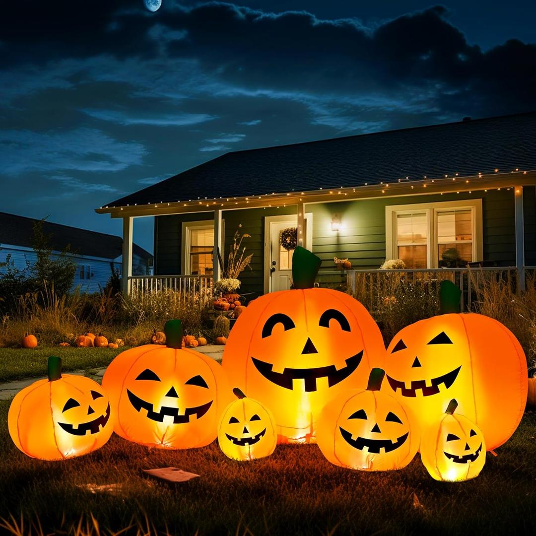 GIGALUMI 7.5FT Halloween Inflatable Outdoor Decoration Pumpkin, Halloween Inflatables Pumpkin Decor, Halloween Blow Ups Pumpkin for Yard, Party, Garden(Cold White, 7 Built-in LED Lights Set)