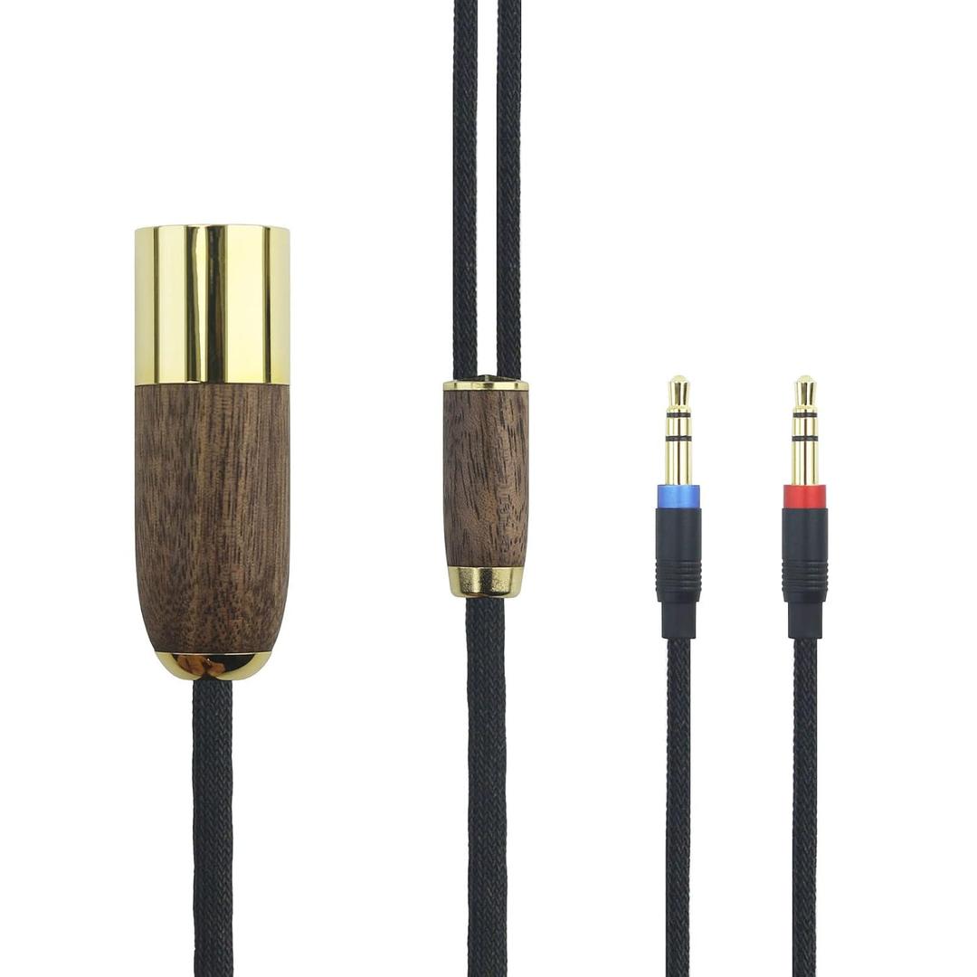 4-pin XLR Balanced Cable Compatible with Hifiman Sundara, Ananda, Arya, HE400SE, HE4XX, Edition XS Headphone Dual 3.5mm Male 6N OCC Copper Silver Plated Cord Walnut Wood Shell 6.6ft