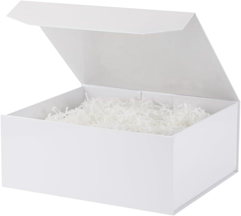 1 Pcs White Gift Box Large 13x11x5.3 Inch Large Gift Box with Crinkle Paper Magnetic White Box with Shredded Paper Luxury Gift Boxes with Lids for Presents