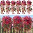 2 x Suncalla 6 Pcs Artificial Fake Hanging Flowers Plants for Outdoor Decoration Faux Silk Long Vine UV Resistant Look Real for Spring Summer Outside Home Porch Patio(Red Rose Light Purple)