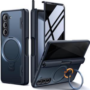 MOBOSI for Z Fold 5 Case with S Pen Slot, Compatible with Magsafe, [Built-in 360 Spin Ring Stand&Screen Protector&Hinge Protection] Full Body Slim Phone Case for Samsung Galaxy Z Fold5, Privacy Black