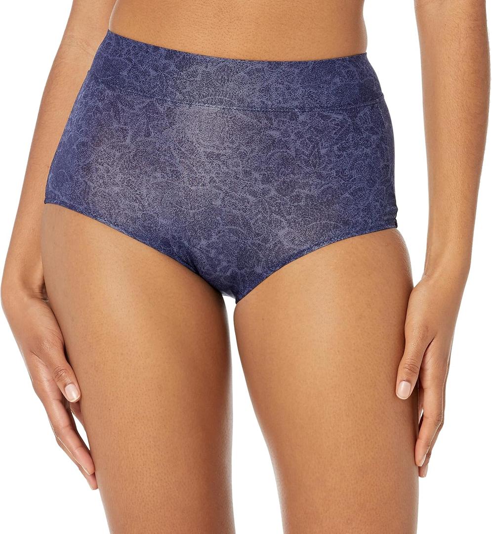Warner's Women's No Pinching No Problems Modern Brief Panty (Size 5, Evening Blue Boho Garden Print)