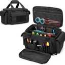 Rexmica Small Tool Bag with Anti-friction and Thick Padded Bottom, Tool Storage Organizer for Men, Tactical Bag, Range Bag, Multi-functional Work Tote for Repairman, Electrician, Carpenters, Handyman (Black)