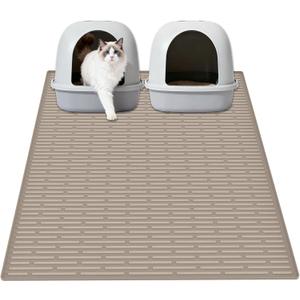 XXL Extra Large Silicone Cat Litter Trapping Mat for Scatter Control, 40"x30"(100cmx75cm) Waterproof Kitty Litter Box mat for Floor, Soft on Kitty Paws, Easy to Clean, Light Brown