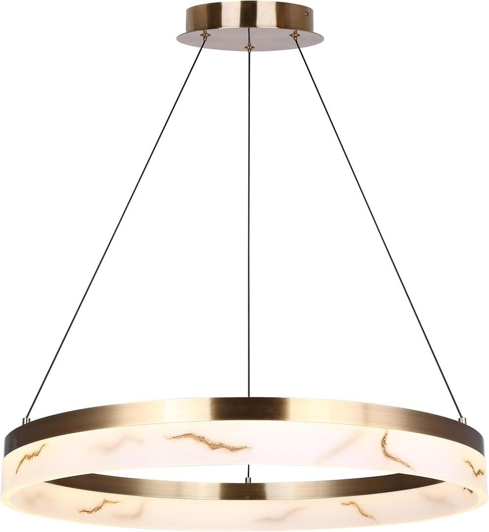 Canarm Elynn 24-Inch Round Gold LED Chandelier, Glam Pendant Light with Acrylic Shade, Integrated LED Ceiling Fixture for Dining Room or Living Room