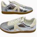 MIA girl Womens 8 Silver Metallic Lace Up Sneakers Cream Accents