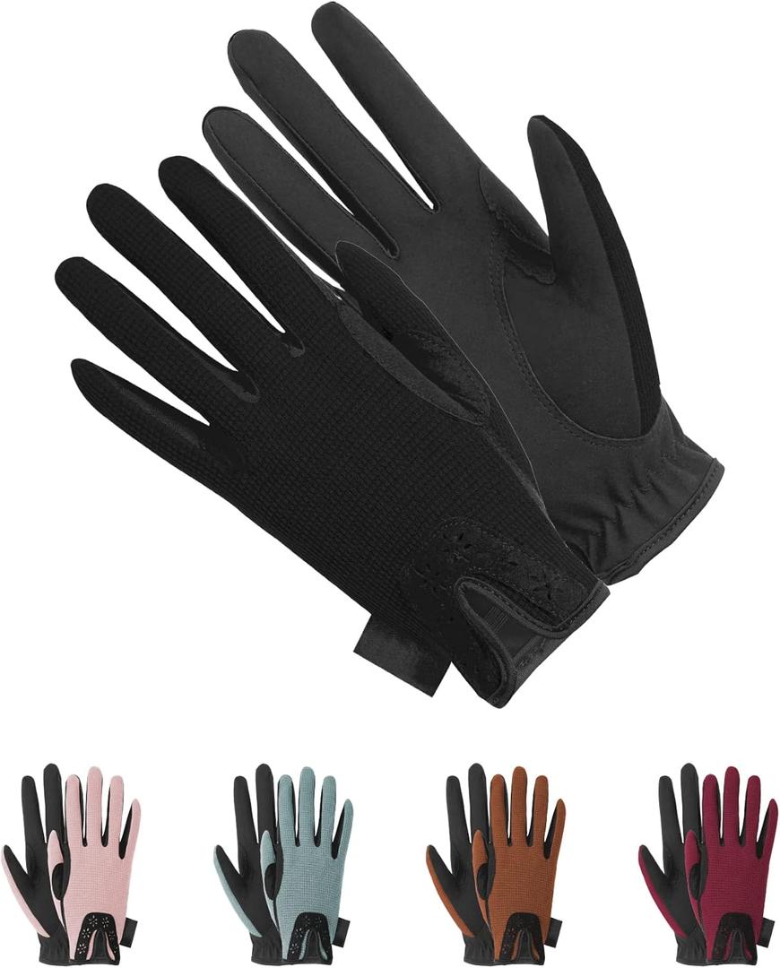 Women Horse Riding Gloves Winter Equestrian Horseback Gloves Lady Youth Girl Outdoor Star Pattern Mitts Perfect for Biking Cycling Gardening (Small, Black)