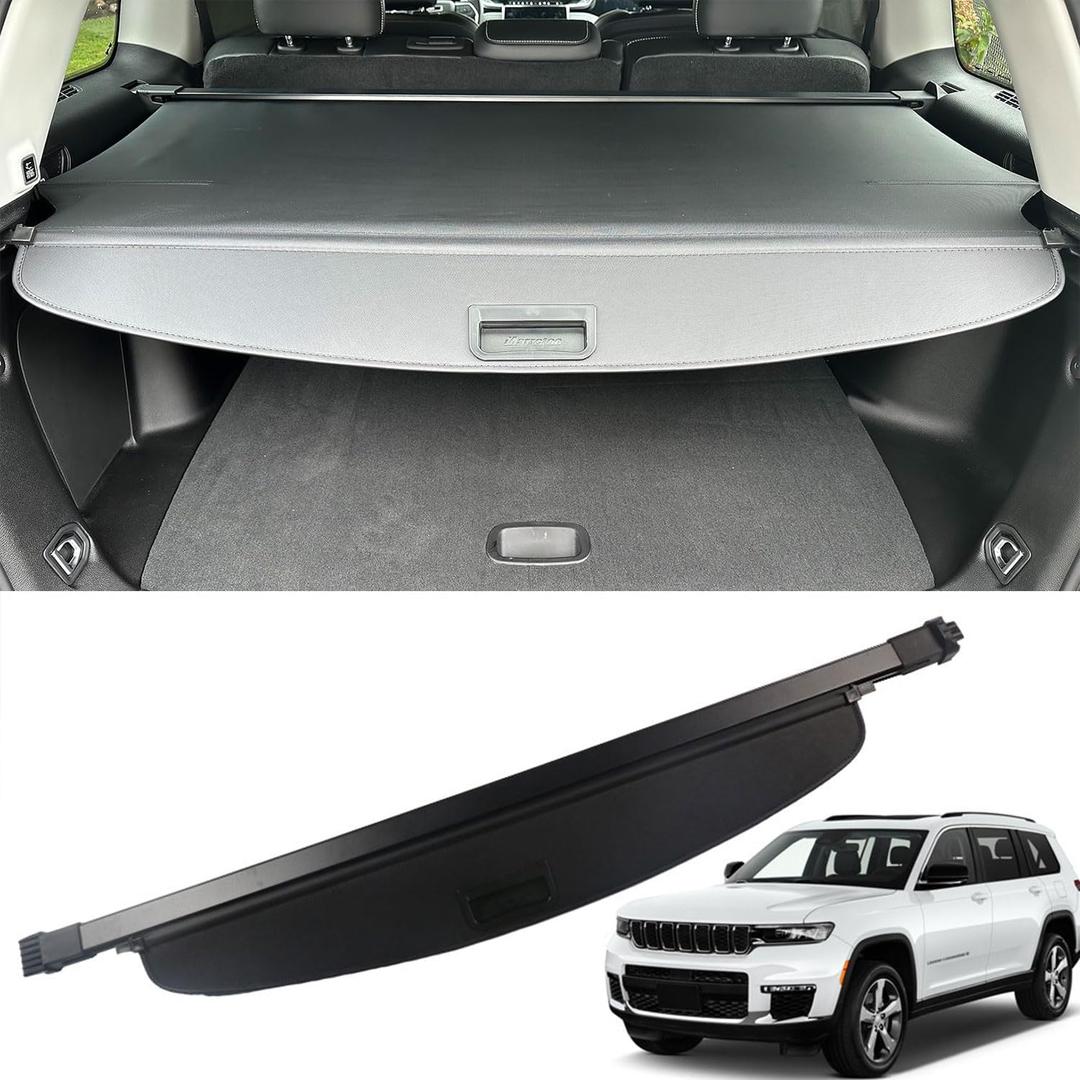 Marretoo for 2022 2023 2024 2025 2026 Jeep Grand Cherokee Cargo Cover Accessories (2 Row WL) 4XE Cargo Trunk Cover Factory Style Black Retractable Trunk Security Shield Shade