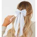 Canitor Hair Bows for Women Silky Satin Hair Ribbon Hair Barrettes Clip Oversized Long Tail Black White Hair Bows Cute Aesthetic Coquette Hair Accessories Preppy Teen Girl Gifts Trendy Stuff Things