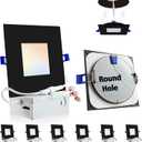 Adetu 4 inch Square Led Recessed Lighting Black,5CCT Ultra Thin Square Led Ceiling Light with Junction Box, 2700K/3000K/3500K/4000K/5000K Selectable,Dimmable,ETL and Energy Star Certified (Black - 6 Pack)