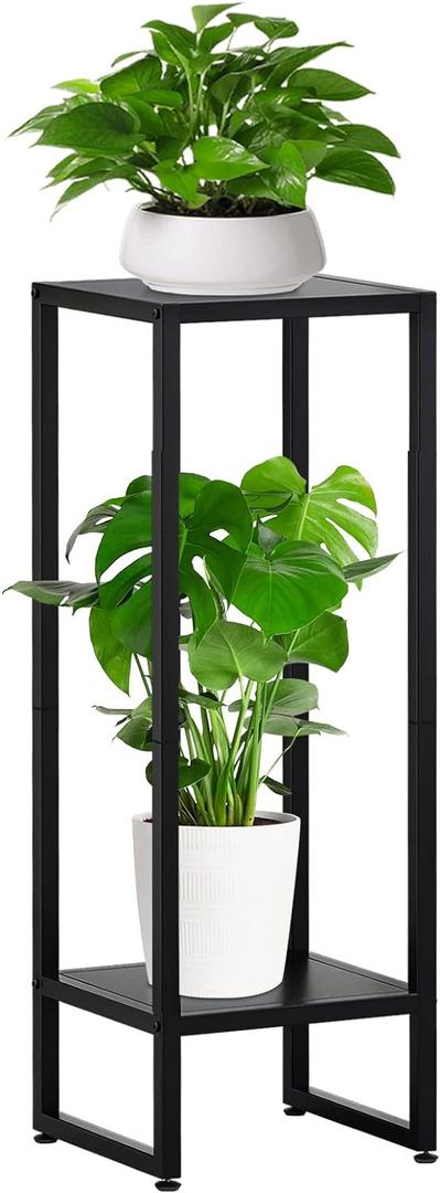 37.4" Tall Plant Stands Indoor, Plant Stand indoor Tall ,Plant Pedestal stand,Black Metal Plant Stands Indoor, 2- Tier Modern Corner Plant Stand Rack Shelves , Square Plant Tables for Corner Living