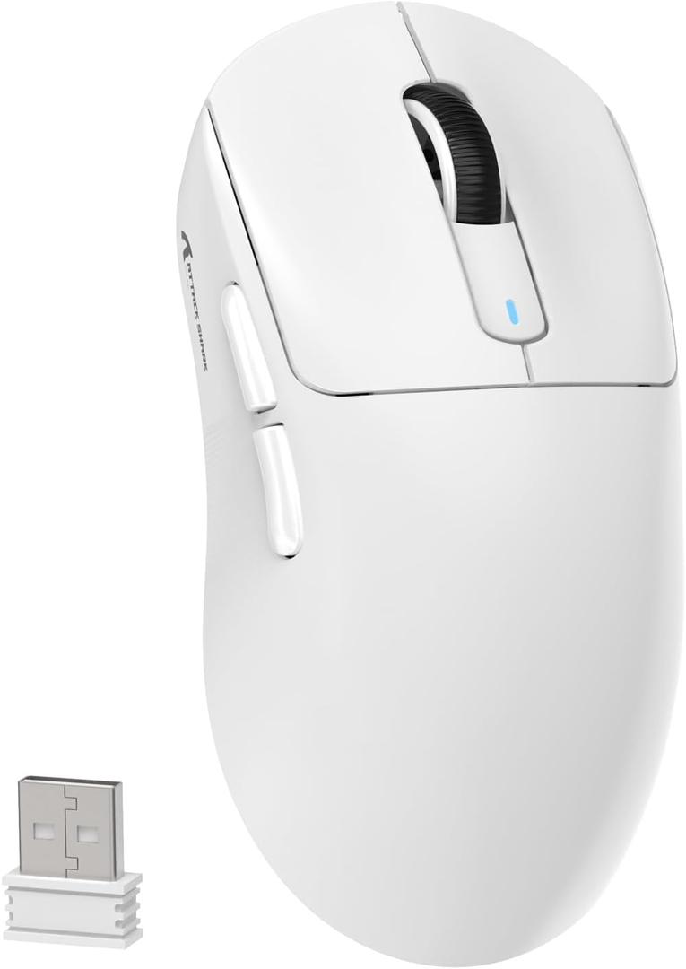 Attack Shark X3 Wireless Gaming Mouse, 49g Ultralight, PixArt PAW3395 26000 DPI, Bluetooth/2.4Ghz /Wired Tri-Mode, 200Hrs Rechargeable Battery, Kailh GM8.0 Switch for PC/MAC/Win - White (Mouse, White)