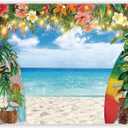 8x6ft Fabric Summer Hawaiian Beach Photography Backdrop Tropical Flower Palm Leaves Surfboard Background Aloha Luau Decorations Photo Banner