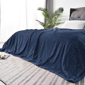BEDELITE Fleece Blanket King Size  3D Ribbed Jacquard Soft and Warm Decorative Fuzzy Blankets  Cozy, Fluffy, Plush Lightweight Throw Blankets for Couch, Bed, Sofa(Navy Blue, 108x90 inches)