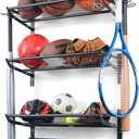 XCSOURCE Garage Sports Equipment Storage Rack with 3 Separate Shelf, Ball Rack, Sport Equipment Organizer with 4 Hooks for Badminton Racket, Basketball Rack for Basketball Football Rugby