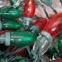C7 LED Christmas Lights, 25FT Classic Christmas String Lights Clear Red, White, and Green C7 LED Bulbs(2 Spare), Hanging Lights for Outdoor Patio Wedding Party Decor, Green Wire