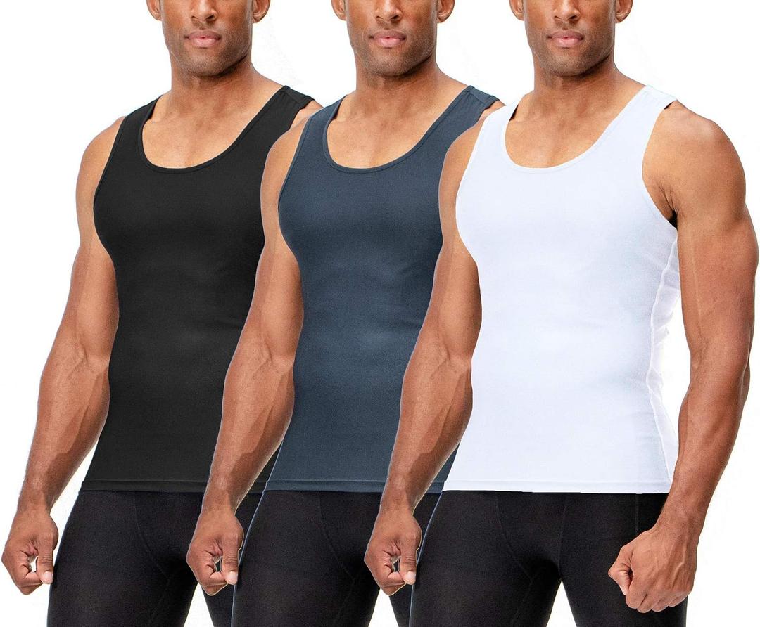DEVOPS 3 Pack Men's Muscle Dry Fit Compression Tank Top (X-Large, #2 [3 Pack] Black / Charcoal / White)