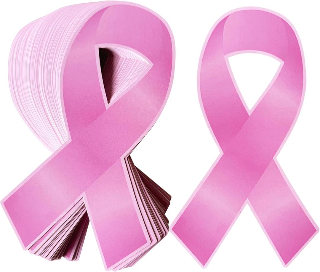 Niwkkhip Pink Ribbon Paper Card Cutouts Breast Cancer Awareness Cutouts for Women Charity Public and Social Event Supplies (200, Pink, Medium)
