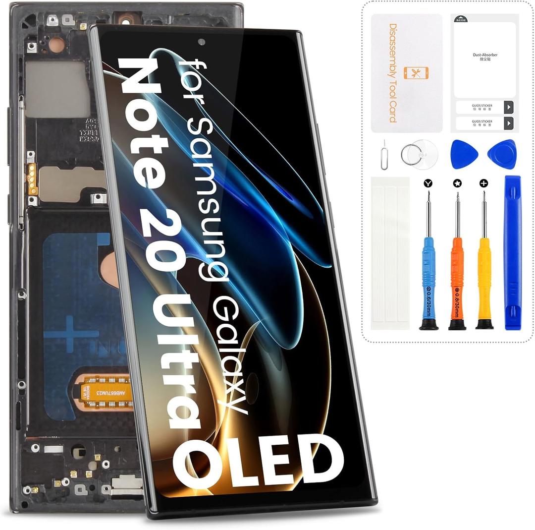 OLED for Samsung Galaxy Note 20 Ultra 5G Screen Replacement for Samsung Note 20 Ultra LCD Display N985U N986U Touch Digitizer Repair Parts with Frame (Black)