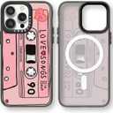 Magnetic for iPhone 14 Pro Magsafe Case Cute Aesthetic - Durable Fashion Funny Phone Case - Girly Cassette Tape Pattern Print Cover Design for iPhone 14 Pro 6.1" Black