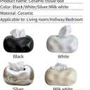Ceramic Tissue Box Cover Modern Decorative Organizer for Facial Tissues Holder, Farmhouse Style Home Decor for Bathroom, Bedroom, Living Room & Office (Round Silver)