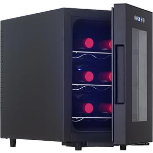Iceblue Wine Fridge, Digital Temperature Control White & Red Wine 6 Bottle Wine Cooler with Wine Rack, Champagne Wine Cooler Refrigerator for Bar, Home,Kitchen,Gift (Black)