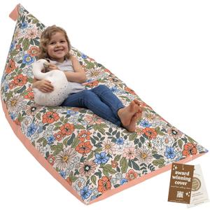 HUDDLE Original Cover for Stuffed Animal Bean Bag Storage (No Filler) XL Designer Beanbag Chairs for Kids & Adults | Instant Clutter Clear for Stylish Moms - 100% Cotton Canvas Chair Cover Boho Floral