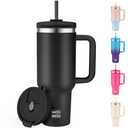 WETOWETO 40oz Tumbler with Handle and Lid | 100% Leakproof Insulated Stainless Steel Travel Mug | Keeps Cold 34Hrs/Hot 10Hrs | Dishwasher Safe, Fits Car Cup Holder (Midnight Black Color)