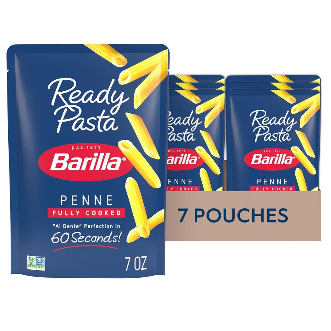 Barilla Ready Pasta, Fully Cooked Penne Pasta, Non-GMO & Kosher, 7 oz (Pack of 7) Best By 2026-12-01