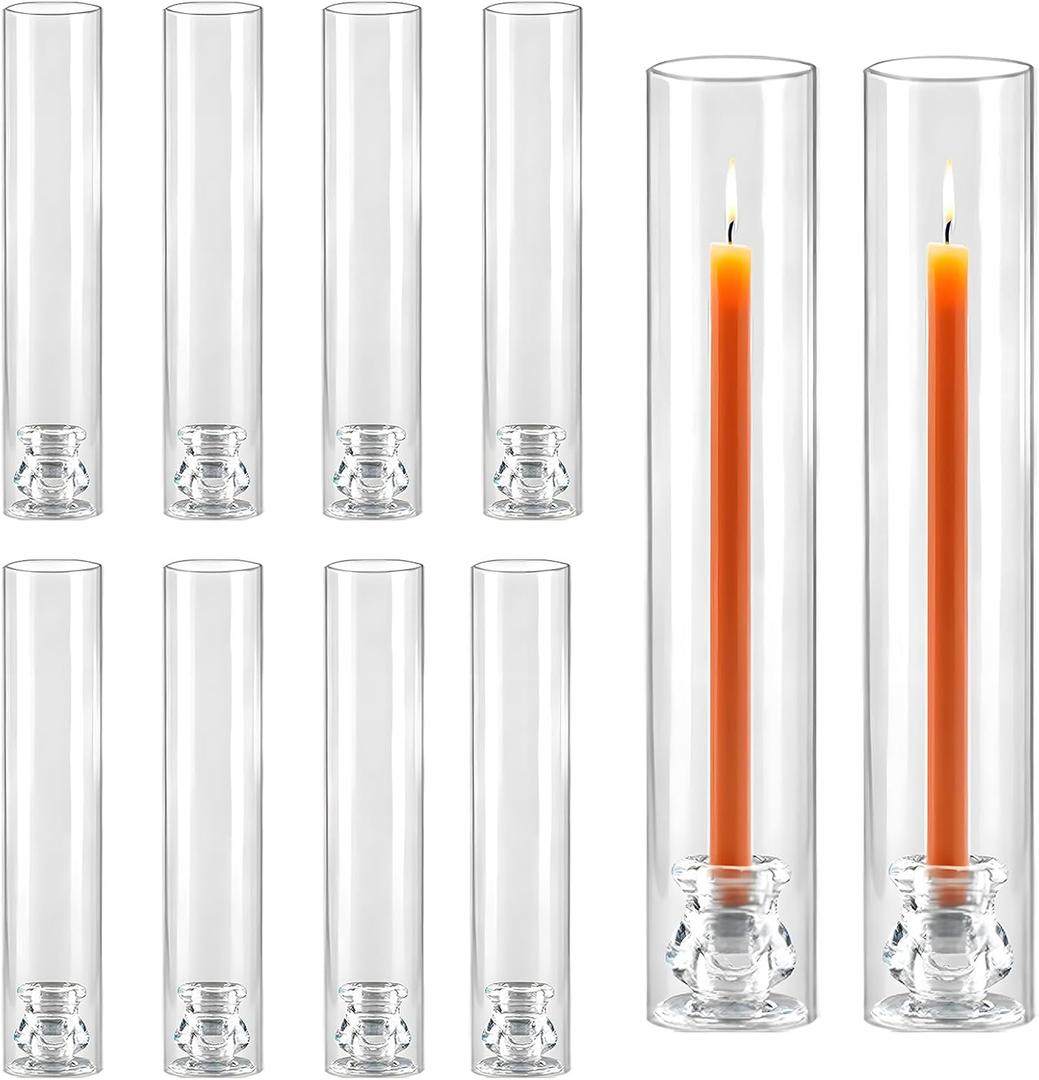 Glass Hurricane Candle Holders 10 Pack 12.6" Open Ended Candlestick Tubes | Clear Bottomless Cylinders Suitable for Taper LED Candles for Wedding Party Christmas Table Centerpiece Decor