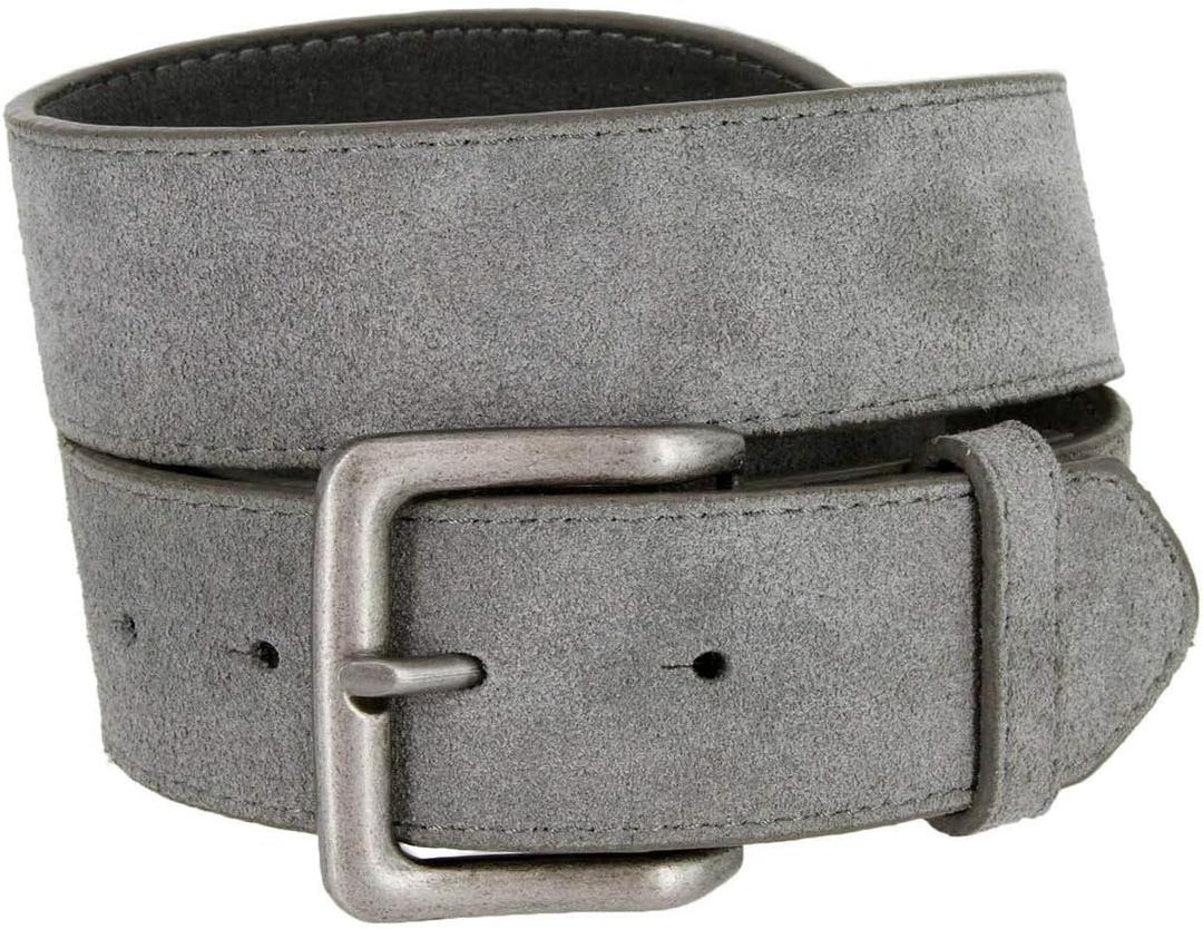 Square Buckle Casual Jean Suede Leather Belt 1 1/ 2" Wide (Gray, 34)
