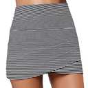 GRAPENT Women's Striped High Waist Tulip Hem Shirring Swim Skirt Bathing Suit Swimwear Swimsuit Bikini Bottom Size Small US 4-6 (L)