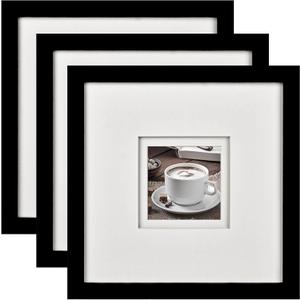 Yaetm 10x10 Square Picture Frame Matted to 4x4, Double Floating Ivory Mat, Black Photo Frame with Polished HD Tempered Glass for Wall Gallery, Home and Office, Wall Mounting, 3 Pack, Black