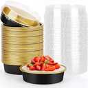 Beasea Aluminum Cupcake Pans With Lids, 50 Pack Disposable Pie Pans For Cake, Aluminum Pie Pan Tin Black Golden Tart Pans Round Oven Baking Mini Cake Pan For Pie Tart Quiche